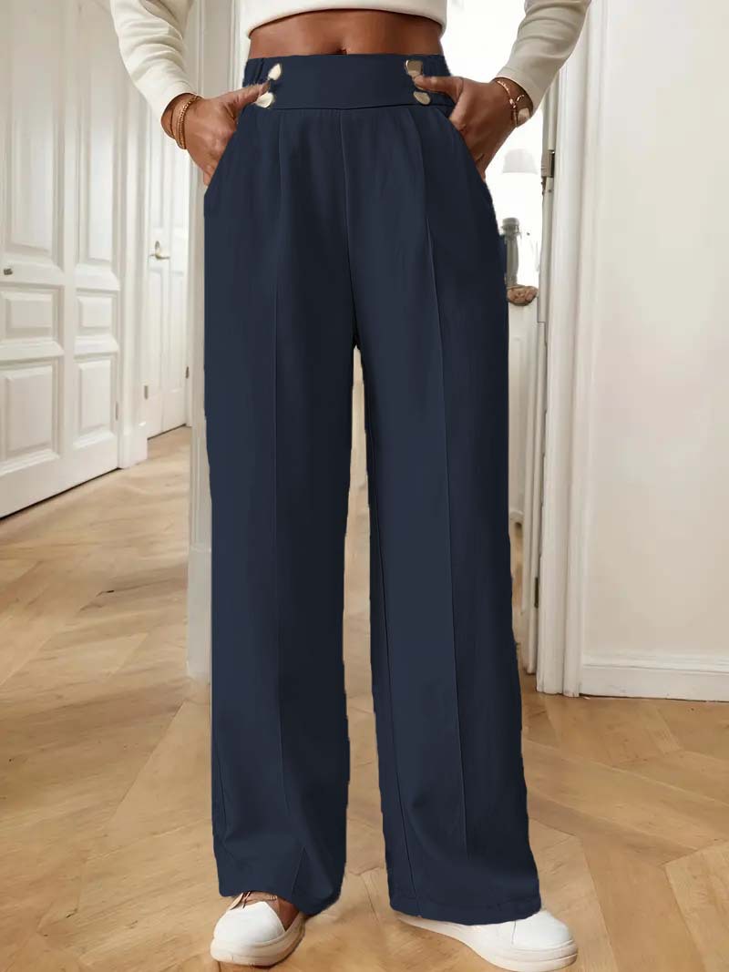 High-Waist Wide-Leg Straight Pants for Women Solid Color