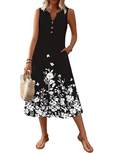 Women's Retro Striped Sleeveless Midi Dress Casual Fit