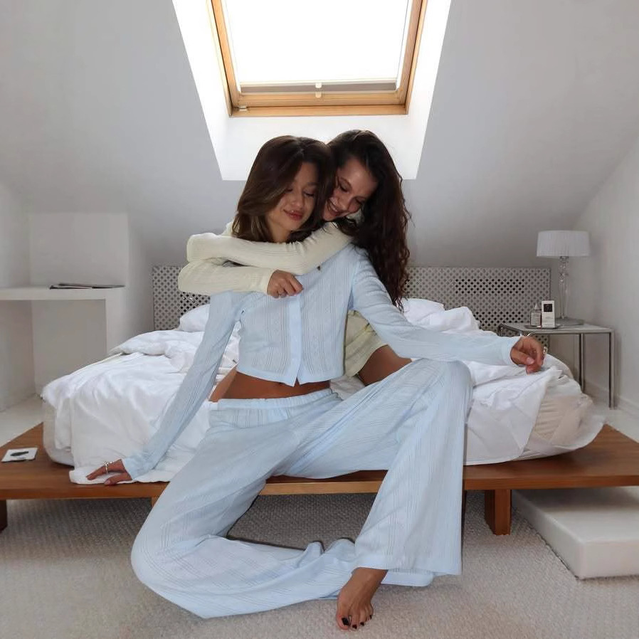 Women's Long Sleeve Long Pants Pajama Set with Cutout Detail