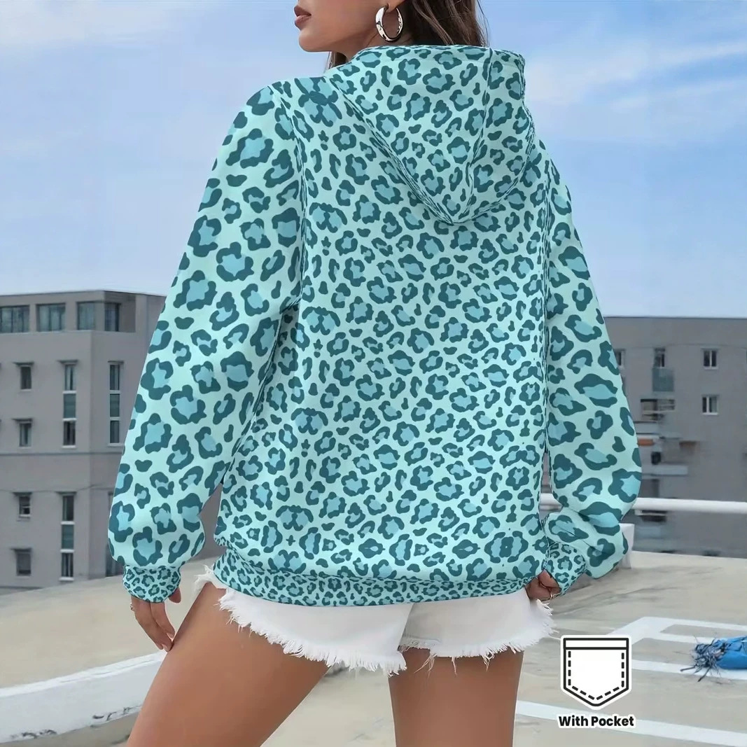 Women's Leopard Print Colorful Polka Dot Graphic Hoodie Casual Sweatshirt