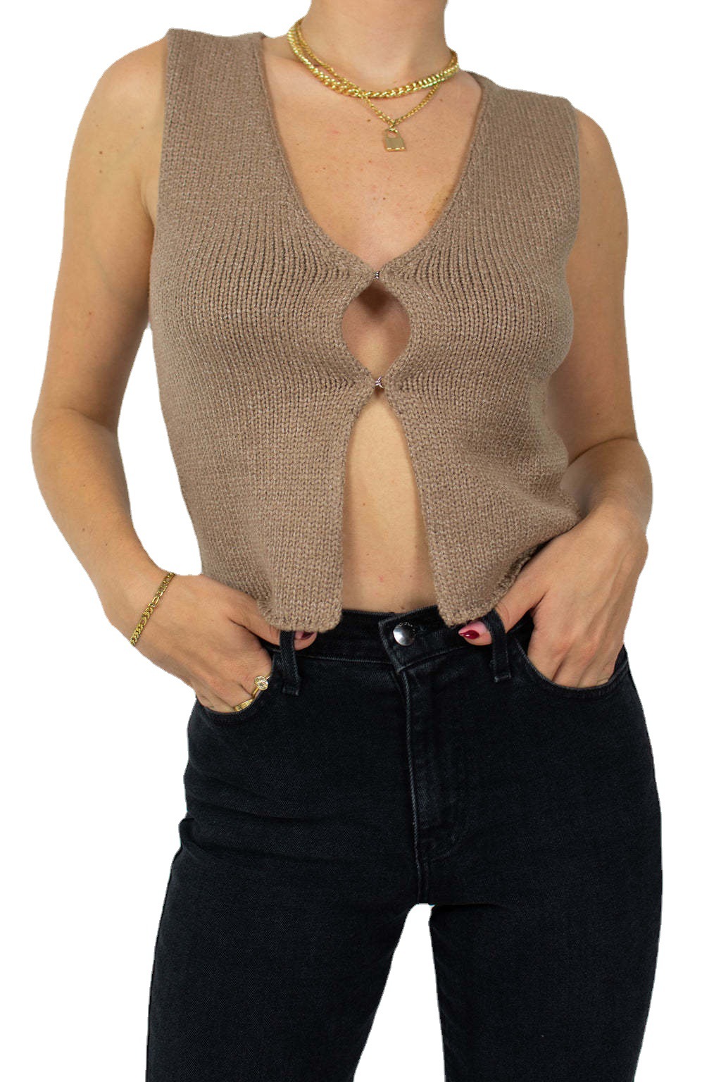 Sexy Sleeveless V-Neck Open-Knit Crop Vest Sweater