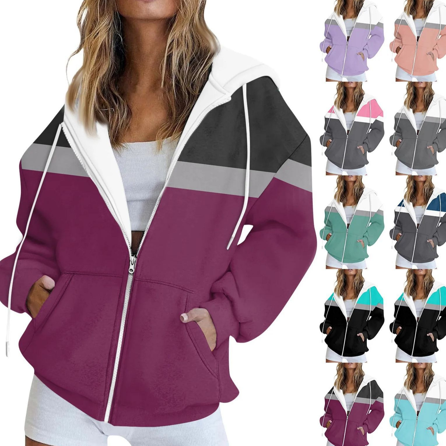 Women's Colorblock Print Zip-Up Sweatshirt