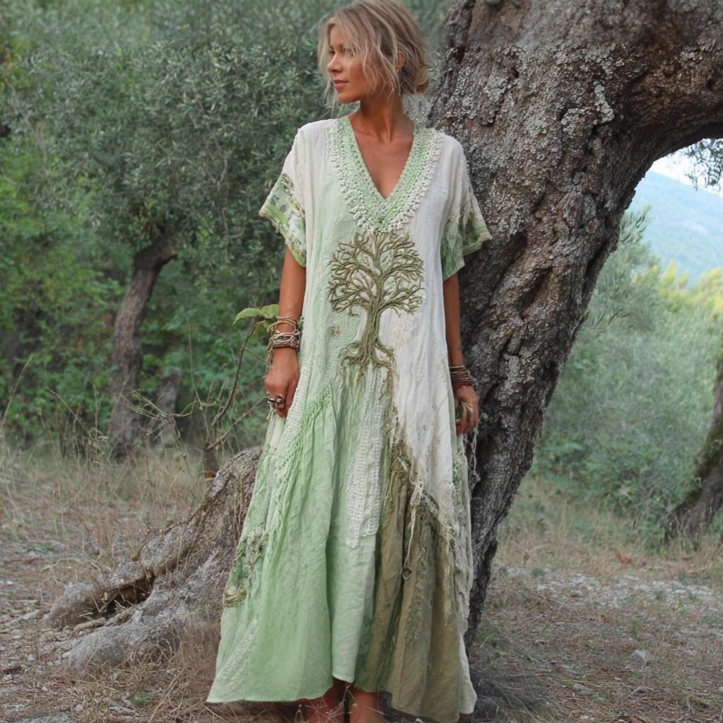 Women's Floral Print Ruched Midi Dress Short Sleeve V-Neck