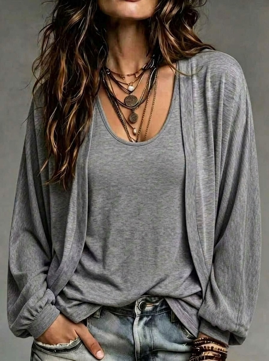 Women's U-Neck Tank Top & Long-Sleeve Cardigan Two-Piece Set