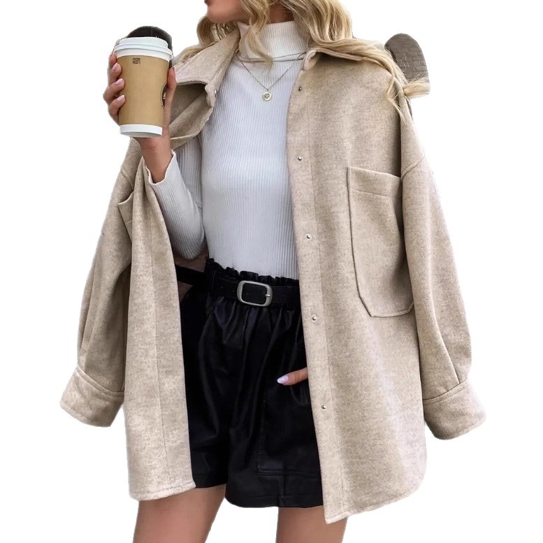 Women's Casual Faux Wool Jacket with Lapel Collar