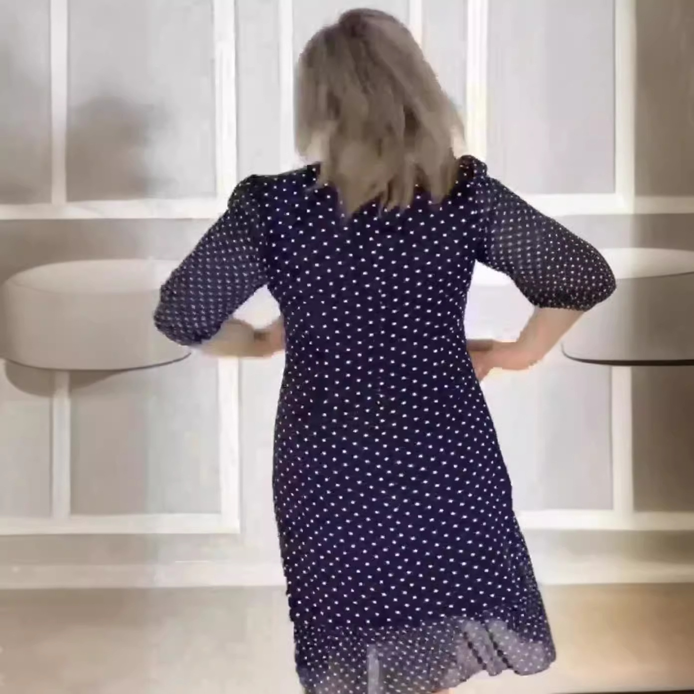Women's Polka Dot Midi Dress Round Neck Short Sleeve A-Line