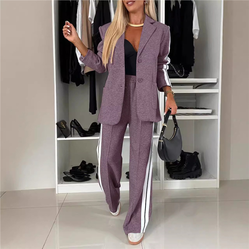 Women's Long Sleeve Lapel Collar Casual Blazer and Pants Set