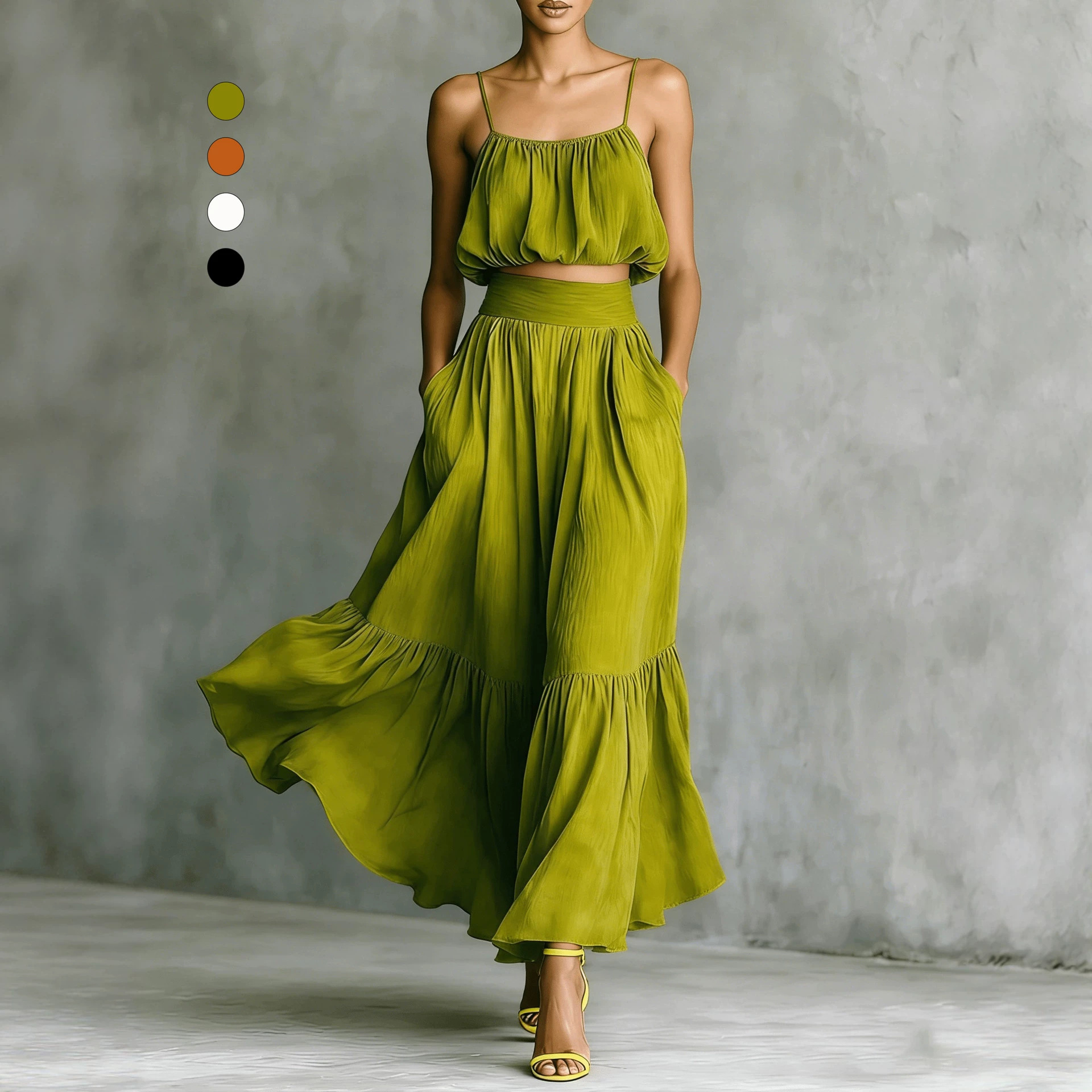 Women's Open-Back Cami Top and Long Skirt Two-Piece Set