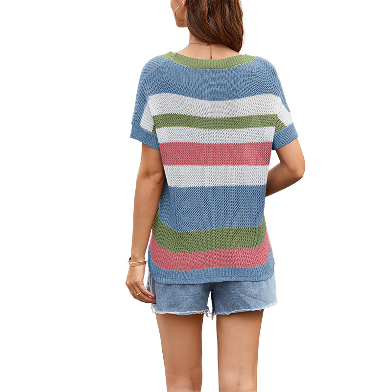 Women's Loose Striped Short Sleeve Knit T-Shirt