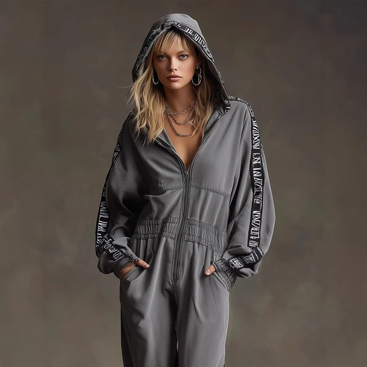 Women's Hooded Jumpsuit Casual Loose Streetwear Long Sleeve