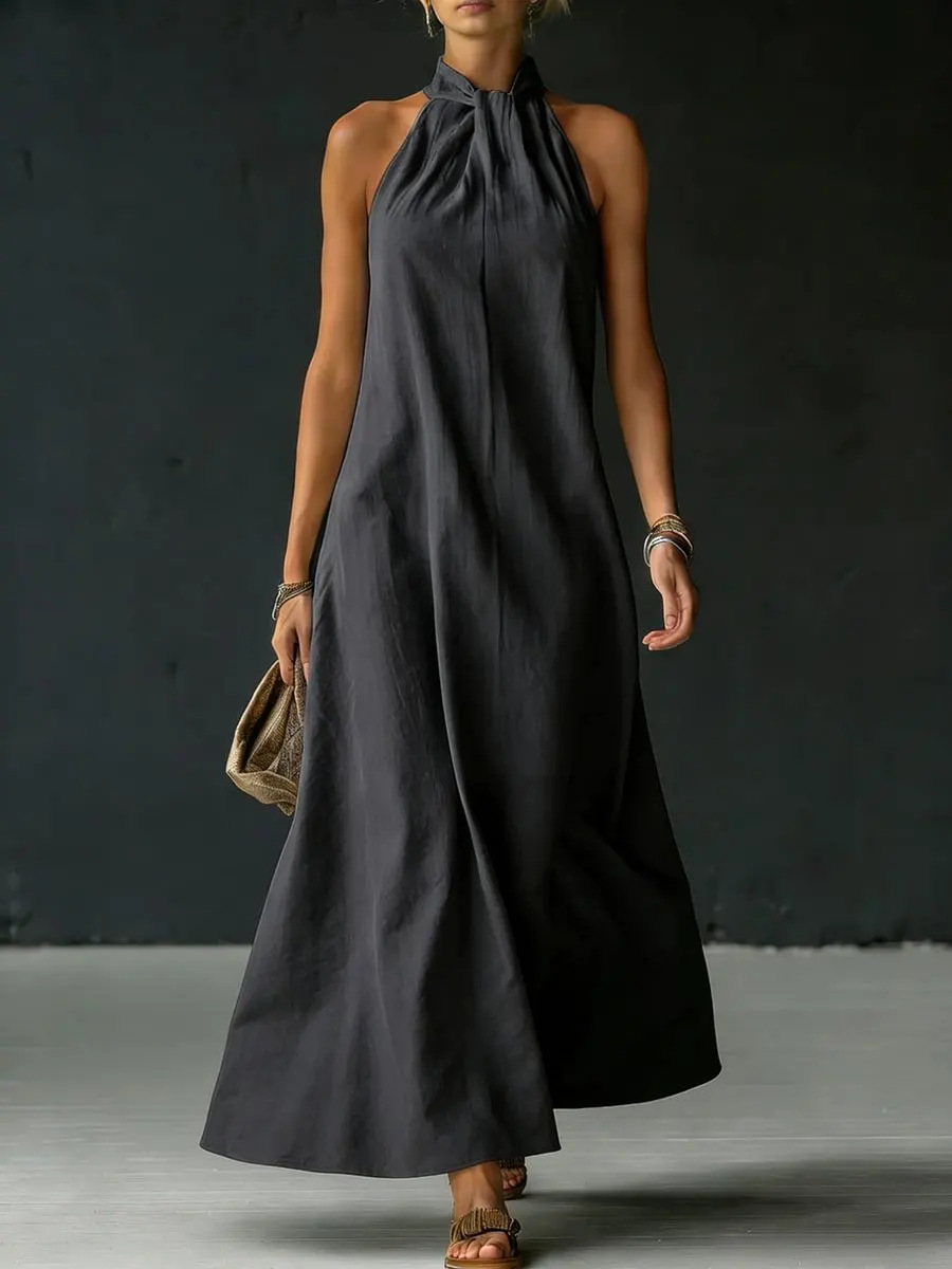 Women's Off-Shoulder Sleeveless Cross-Front Knit Maxi Dress