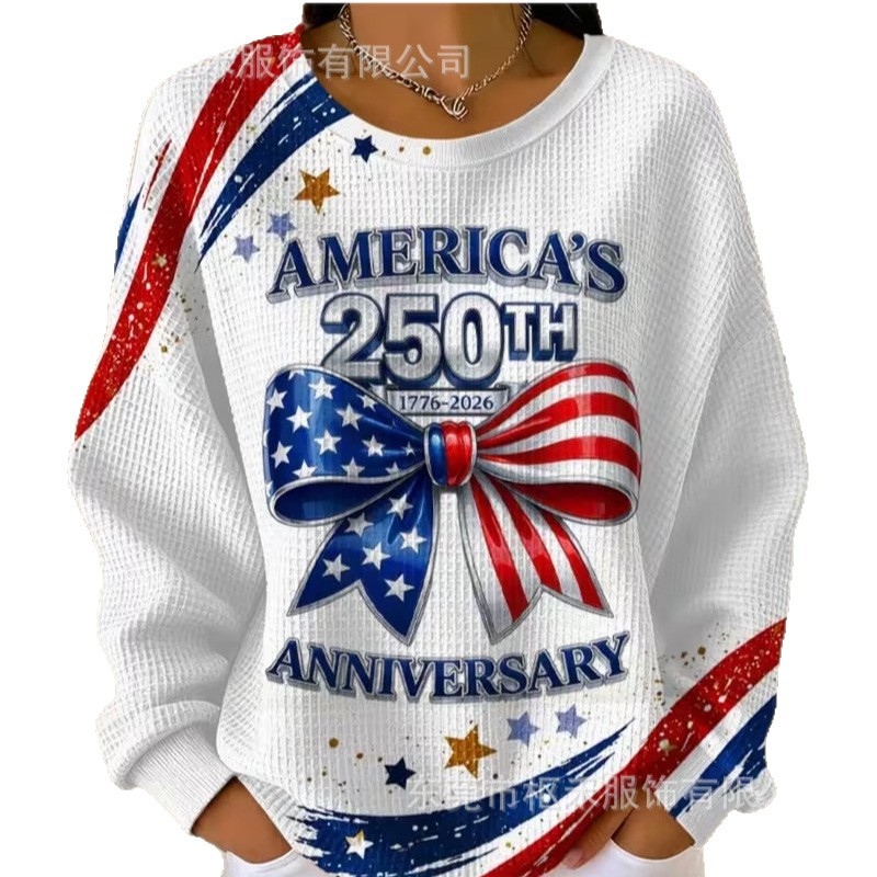 Women's American Flag Bow Anniversary Print Sweatshirt