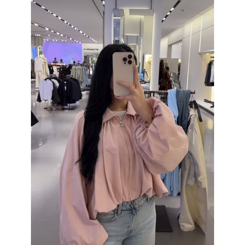 Women's Collared Balloon Sleeve Bomber Jacket