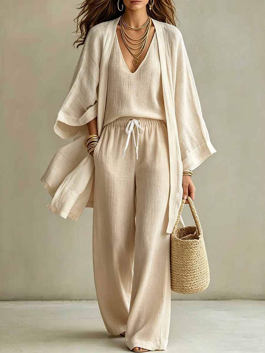 Women's 3-Piece Open-Front Cardigan, Sleeveless Tank & Pants Set