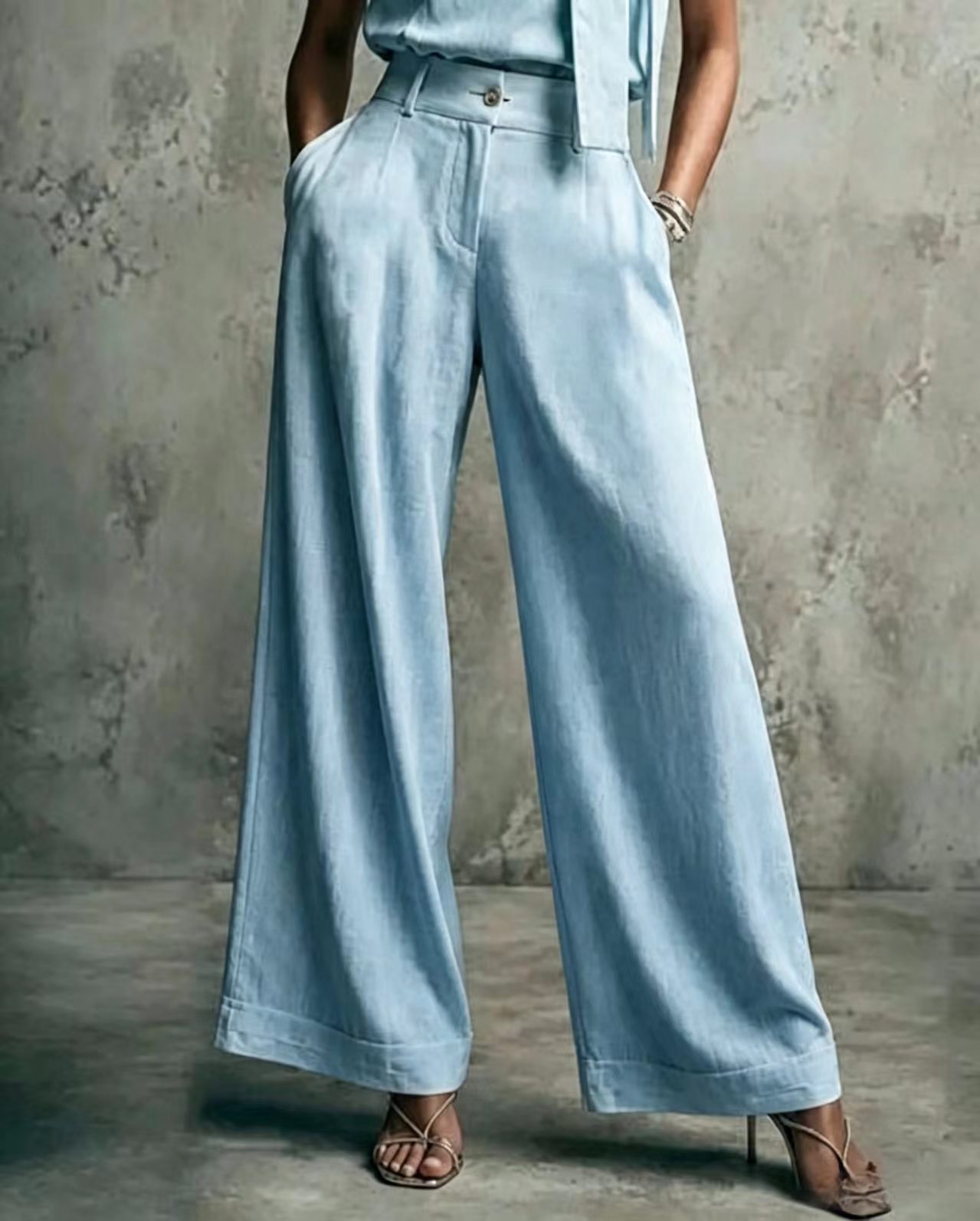 Women's Solid Color Wide-Leg High-Waist Loose Casual Pants