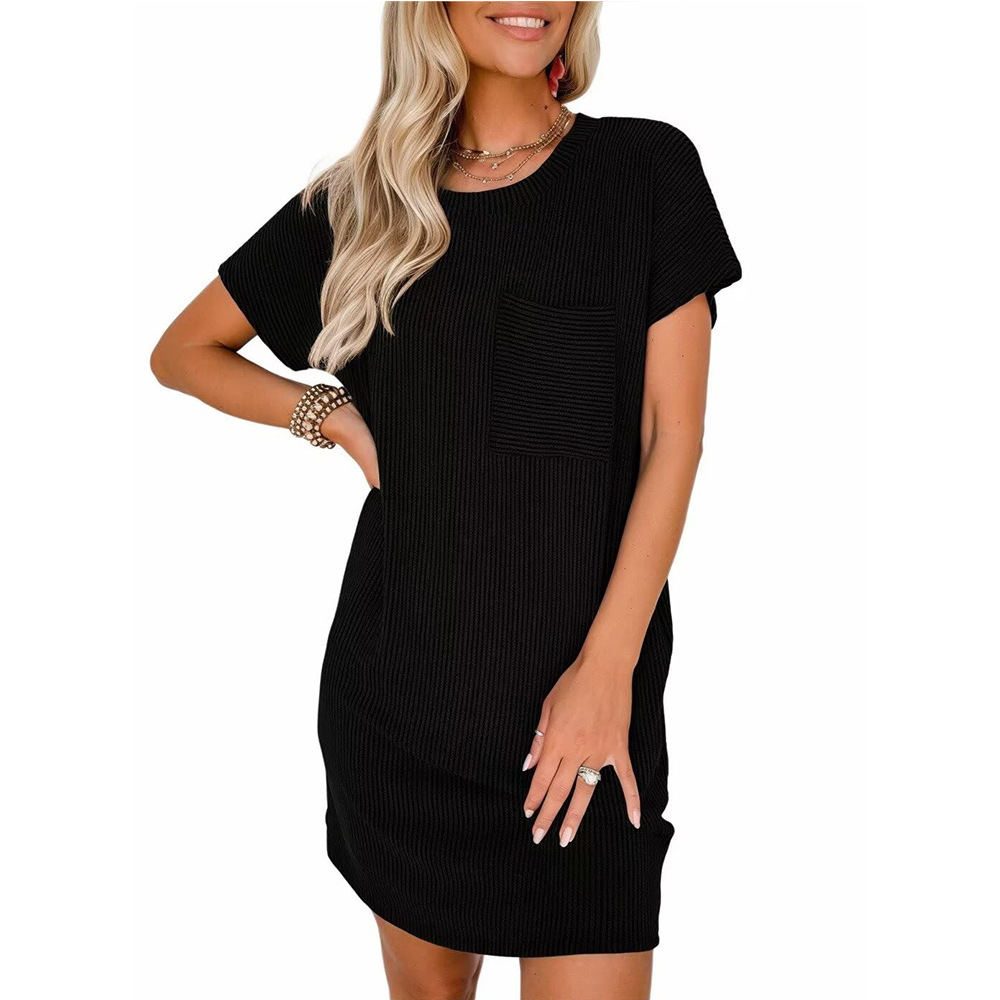 Women's Summer Casual Colorblock Twist Stripe Short Sleeve Pocket Dress