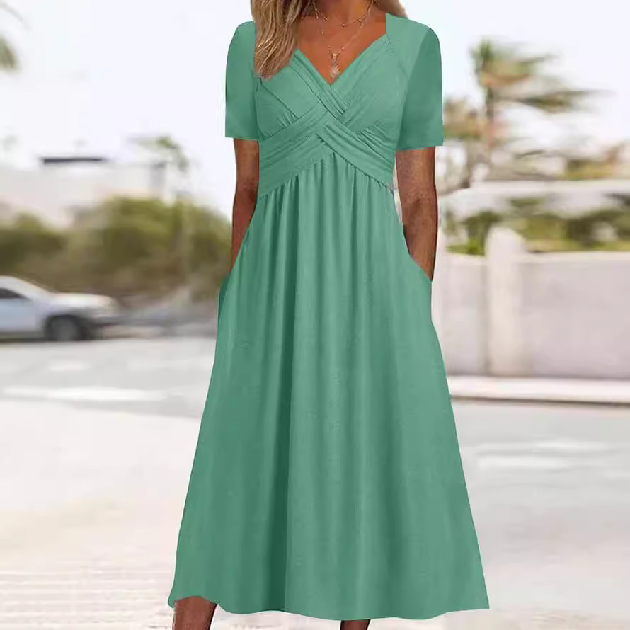 Women's Solid Color Short Sleeve Round Neck Umbrella Dress