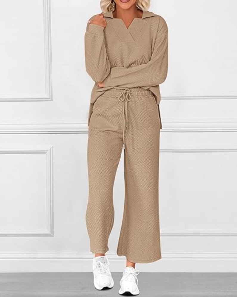 Solid Textured Long-Sleeve Hoodie and Pants Two-Piece Set