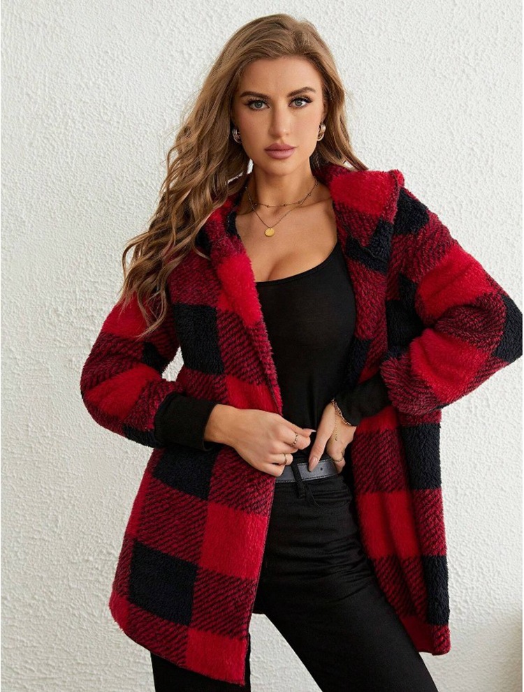 Women's Loose Plaid Fuzzy Cardigan Sweater