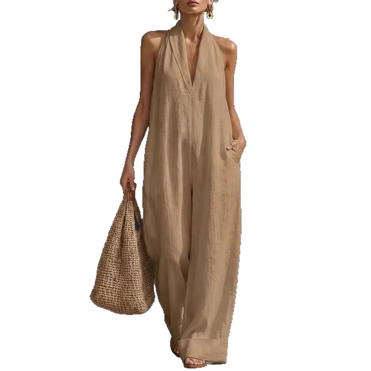 Sleeveless Jumpsuit Minimalist Elegant Comfortable Straight-Leg