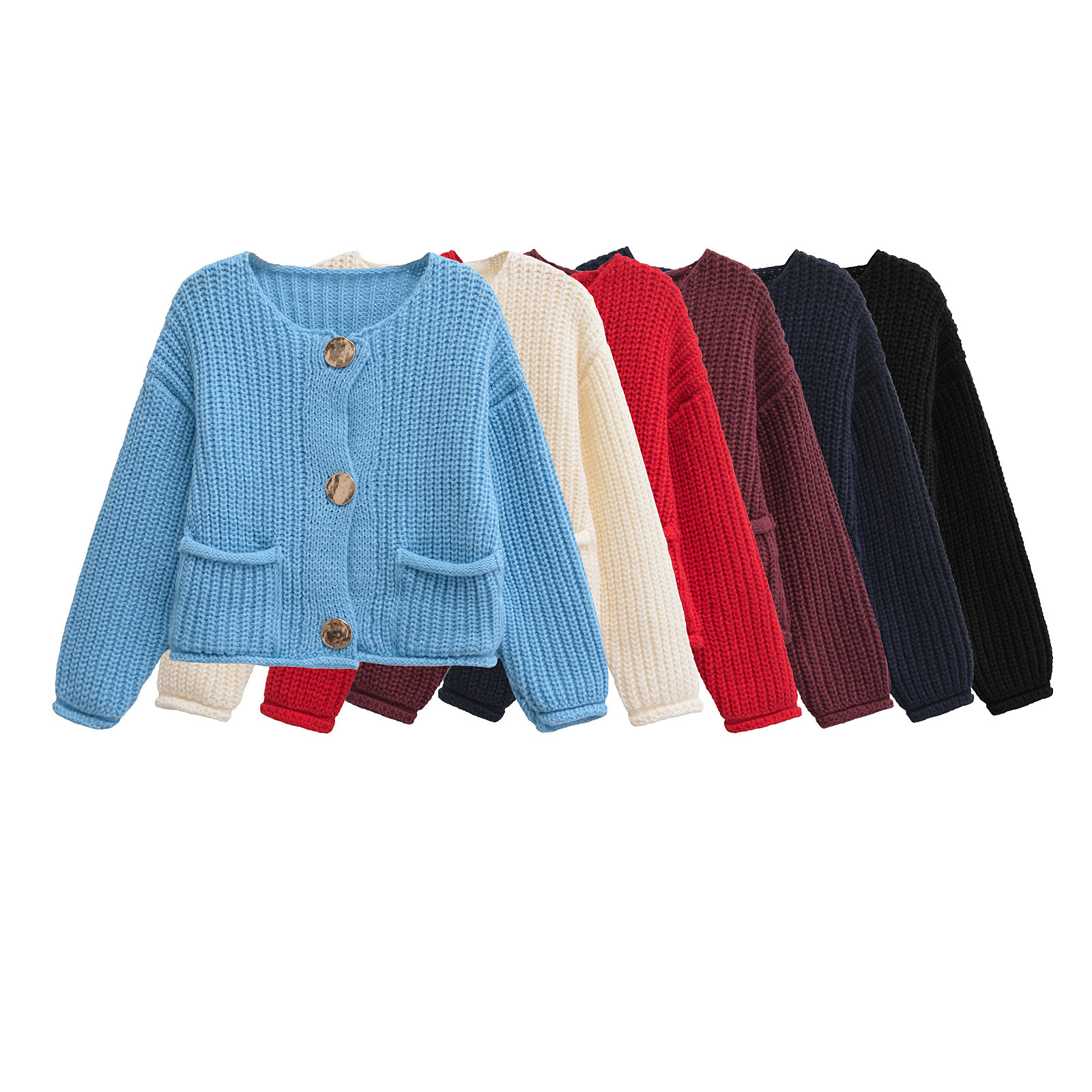Women's Crewneck Long Sleeve Knit Cardigan Sweater