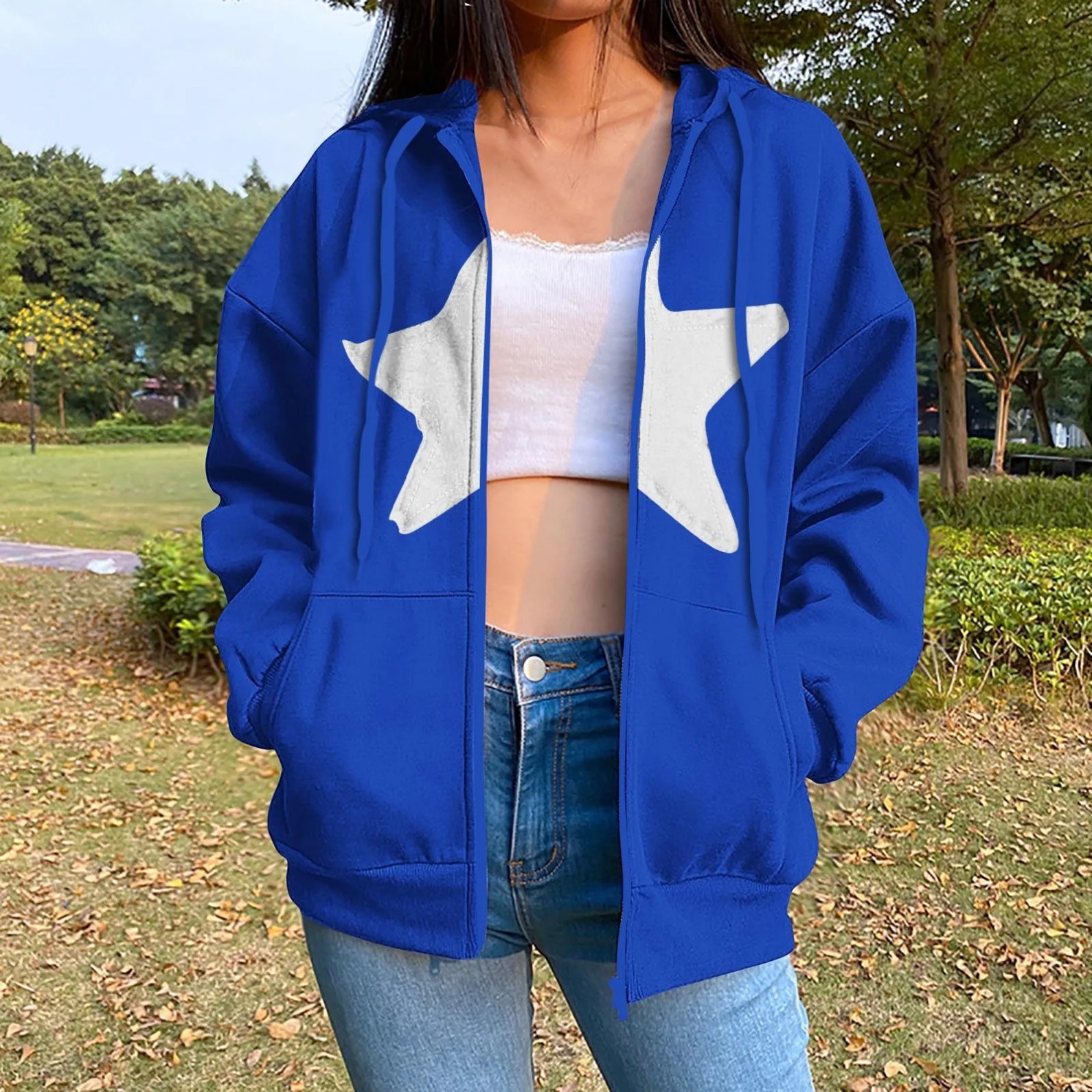 Women's Star Print Zip-Up Hoodie