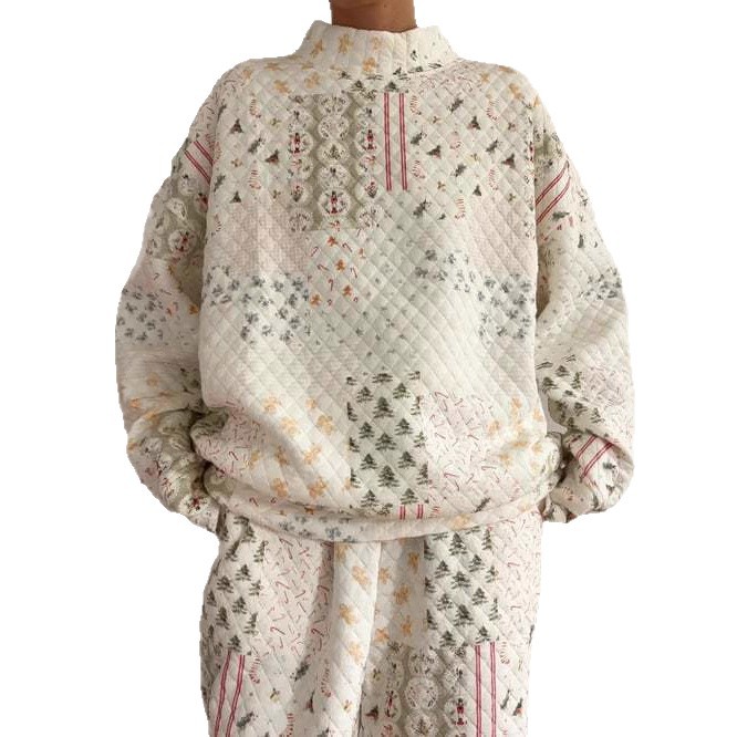 Women's Plaid Colorblock Sweatshirt and Pants Set