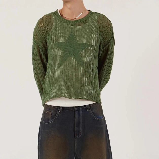 Women's Star Cutout Knit Sweater Loose Casual Pullover
