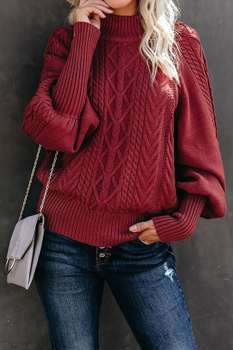 Women's Mock Neck Sweater Loose Fit Long Sleeve Knit Solid Color Pullover
