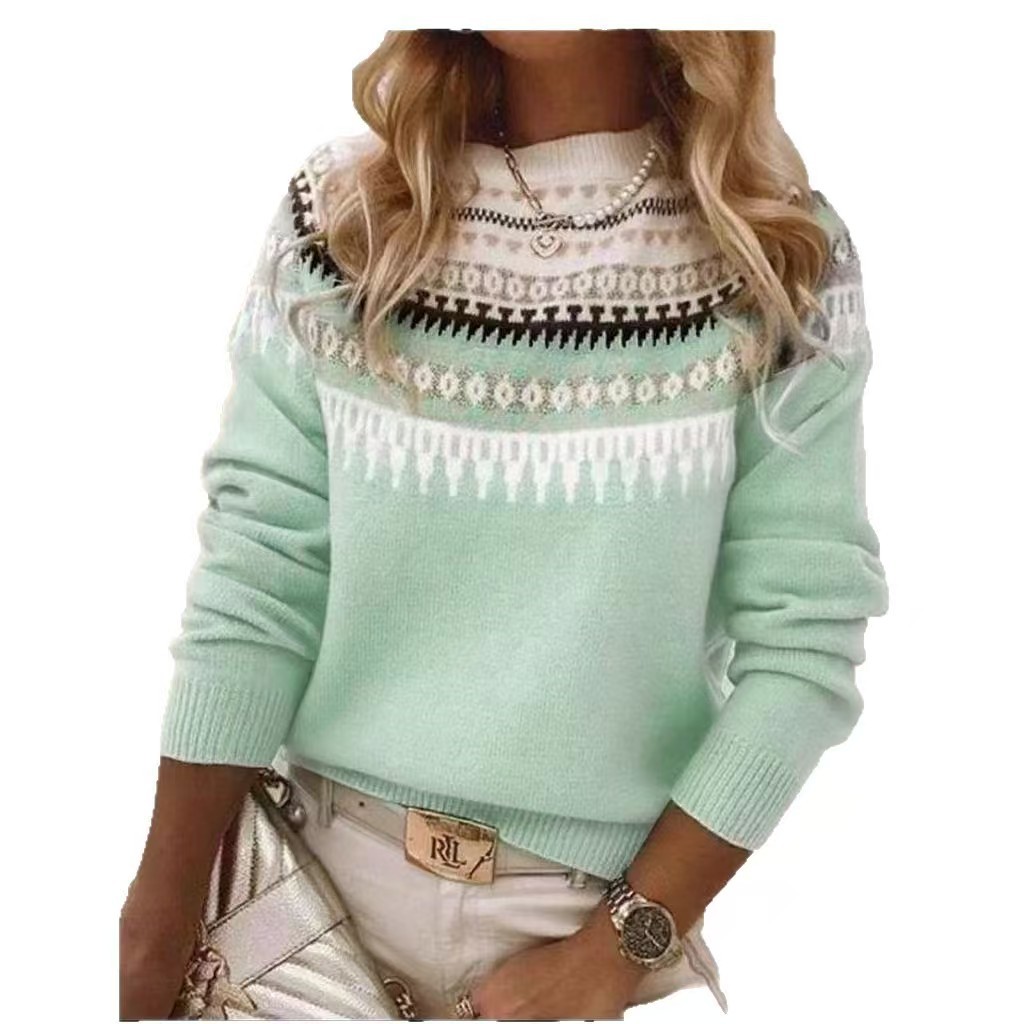 Women's Colorblock Crewneck Pullover Knit Sweater
