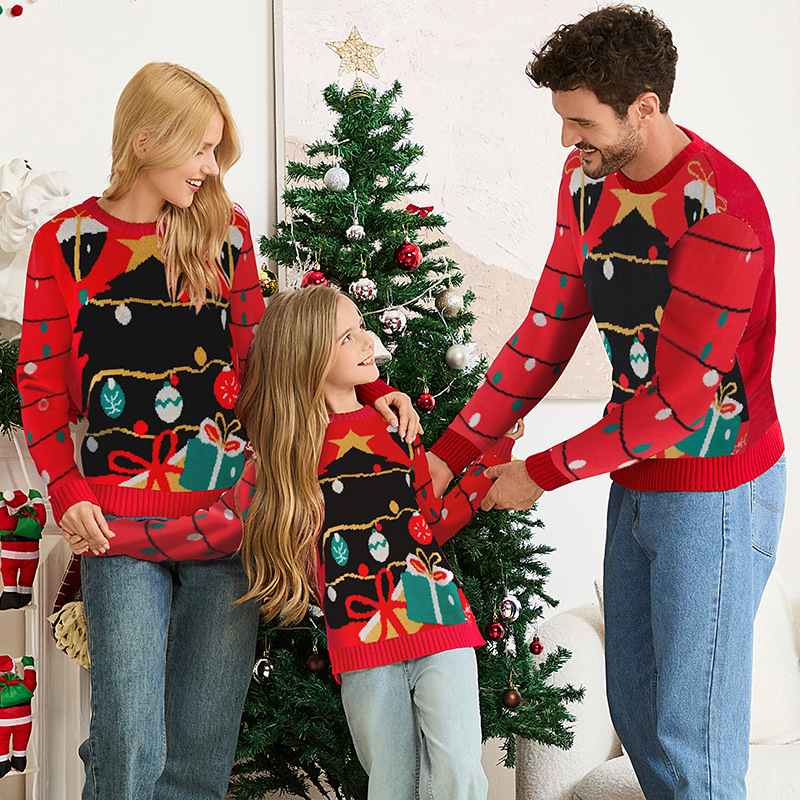 Christmas Tree Jacquard Loose Fit Pullover Sweater for Couples