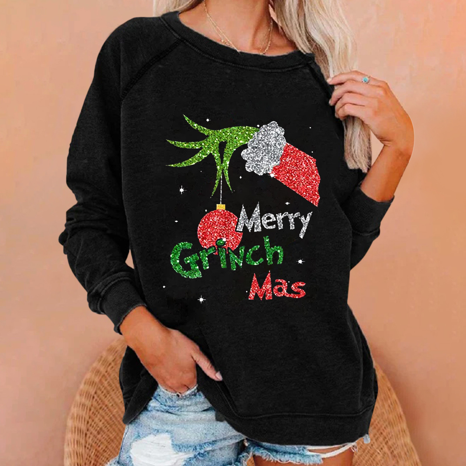 Women's Fruit & Vegetable Print Crewneck Sweatshirt Casual Pullover