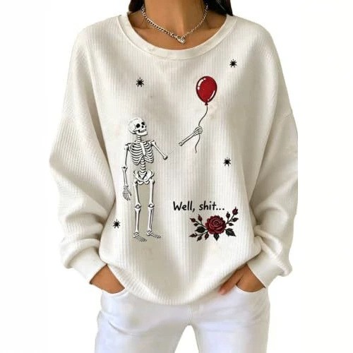 Women's Skull Floral Balloon Print Casual Sweatshirt