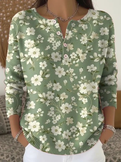 Women's Floral Print Button-Up Sweatshirt