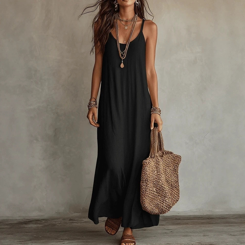 Women's Solid Color Sleeveless Maxi Dress Loose Fit Beach Vacation