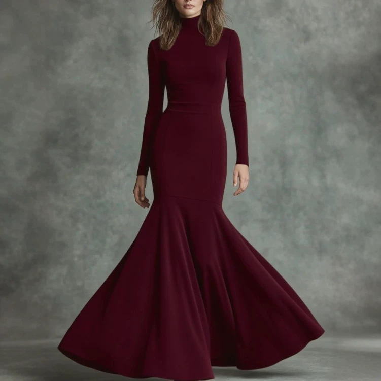 High-Neck Mermaid Maxi Dress with Long Sleeves