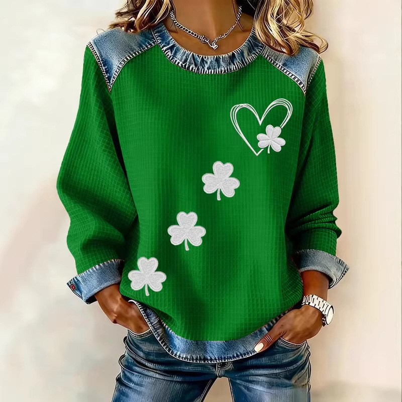 Women's Heart & Botanical Letter Print Crewneck Sweatshirt