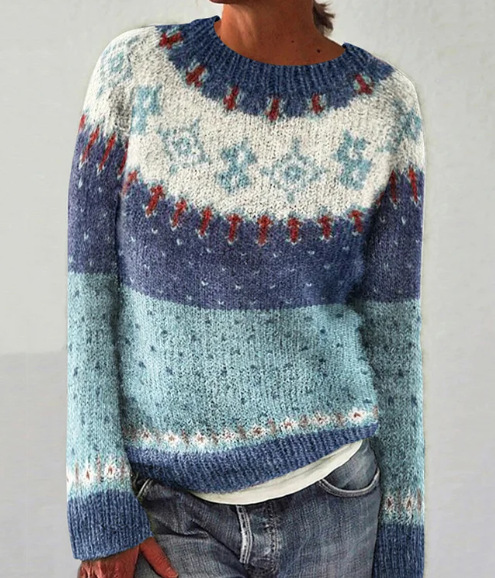 Women's Color-Block Crewneck Pullover Knit Sweater
