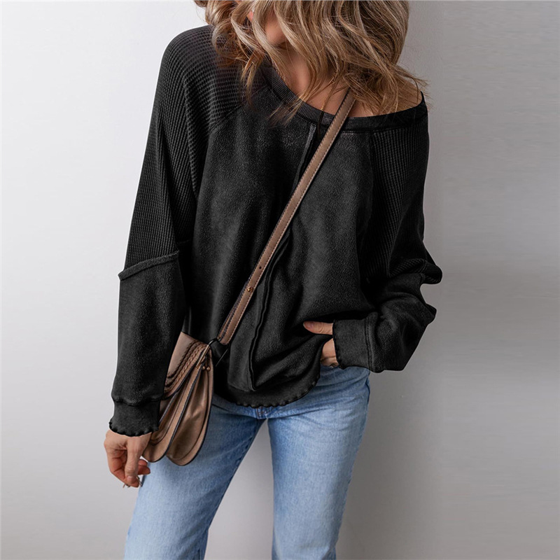 Women's Color-Block Crewneck Long-Sleeve Loose Pullover Sweatshirt