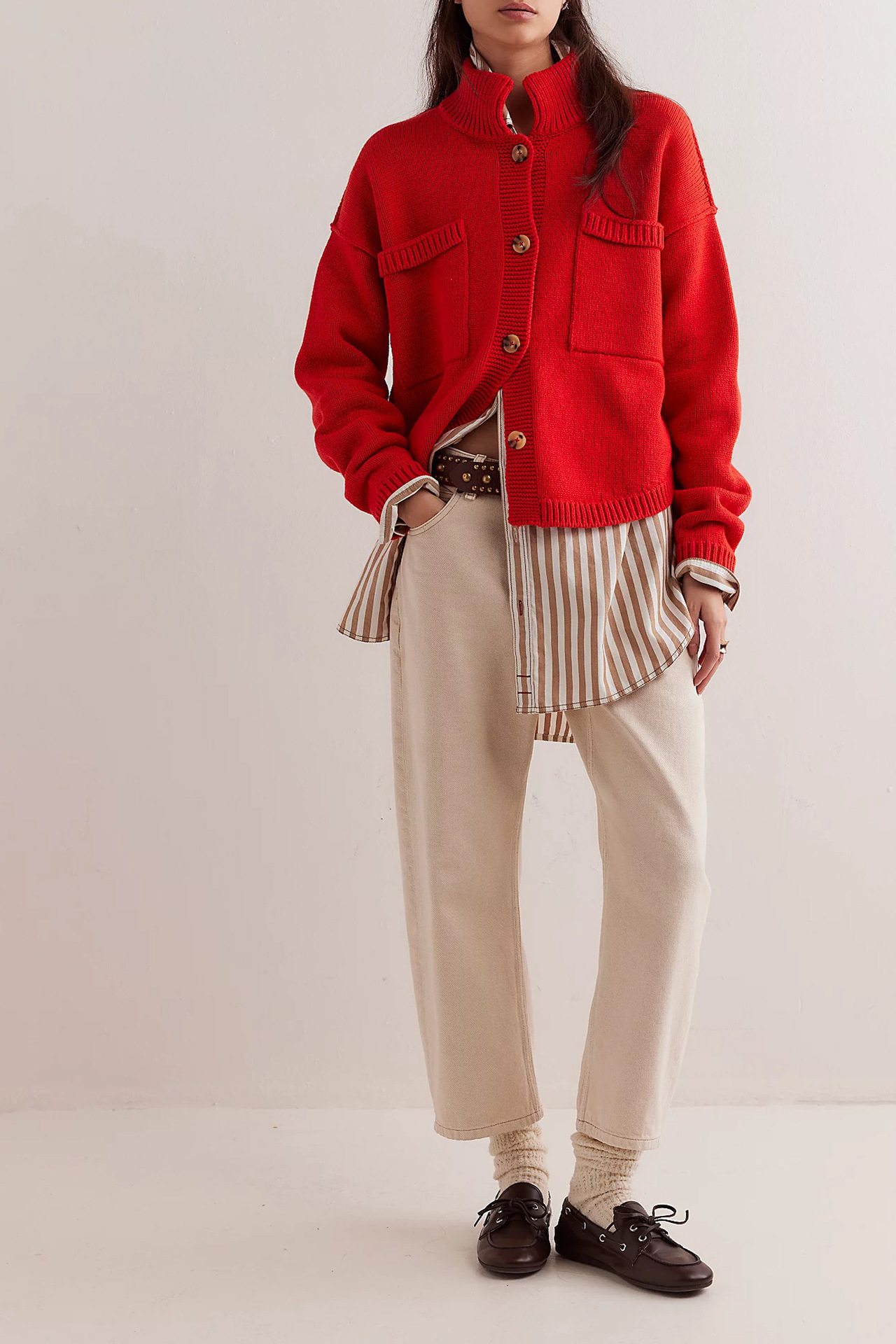 Women's Stand Collar Solid Knit Cardigan Sweater