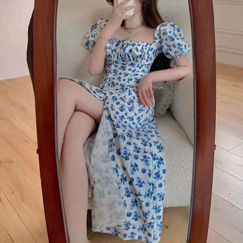 Women's Floral Print Backless Tie Cutout Slit Midi Dress