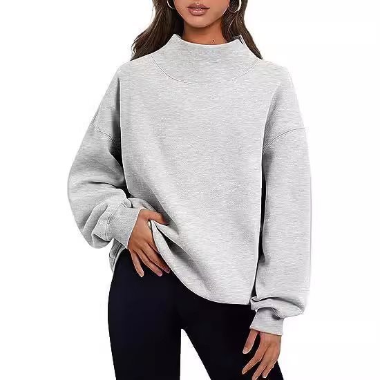 Women's Fleece-Lined Sweatshirt Half Turtleneck Loose Fit