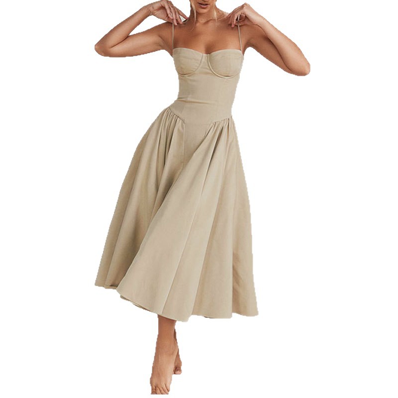 Women's Sleeveless Spaghetti Strap French Dress with Waist