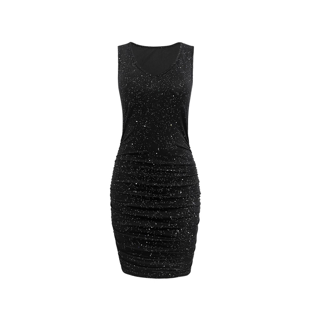 Solid V-Neck Sleeveless Bodycon Mini Dress