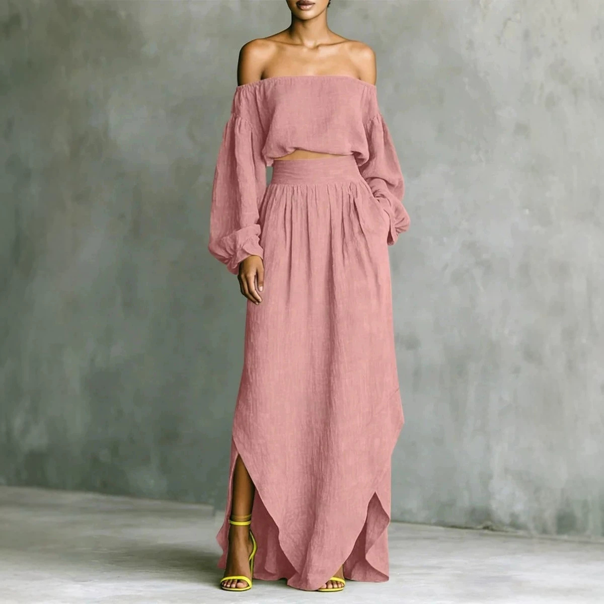 Women's Off-Shoulder Top and Asymmetrical Skirt Two-Piece Set