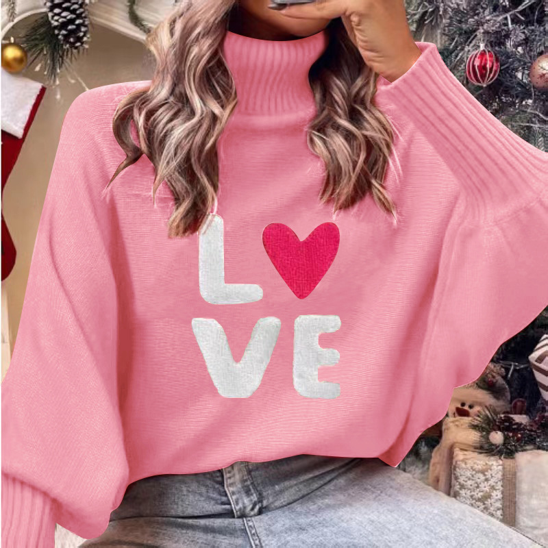 LOVE Turtleneck Batwing Sleeve Knit Sweater