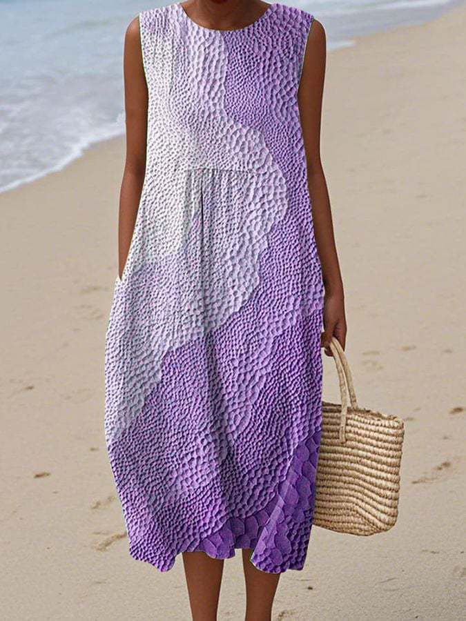 Women's Vintage Patterned Sleeveless Midi Dress