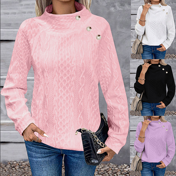 Women's Turtleneck Button Pullover Sweatshirt Tee