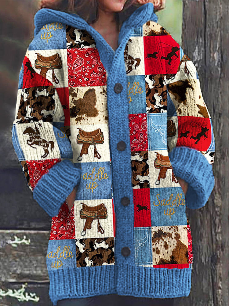 Women's Vintage Animal Print Hooded Button Cardigan