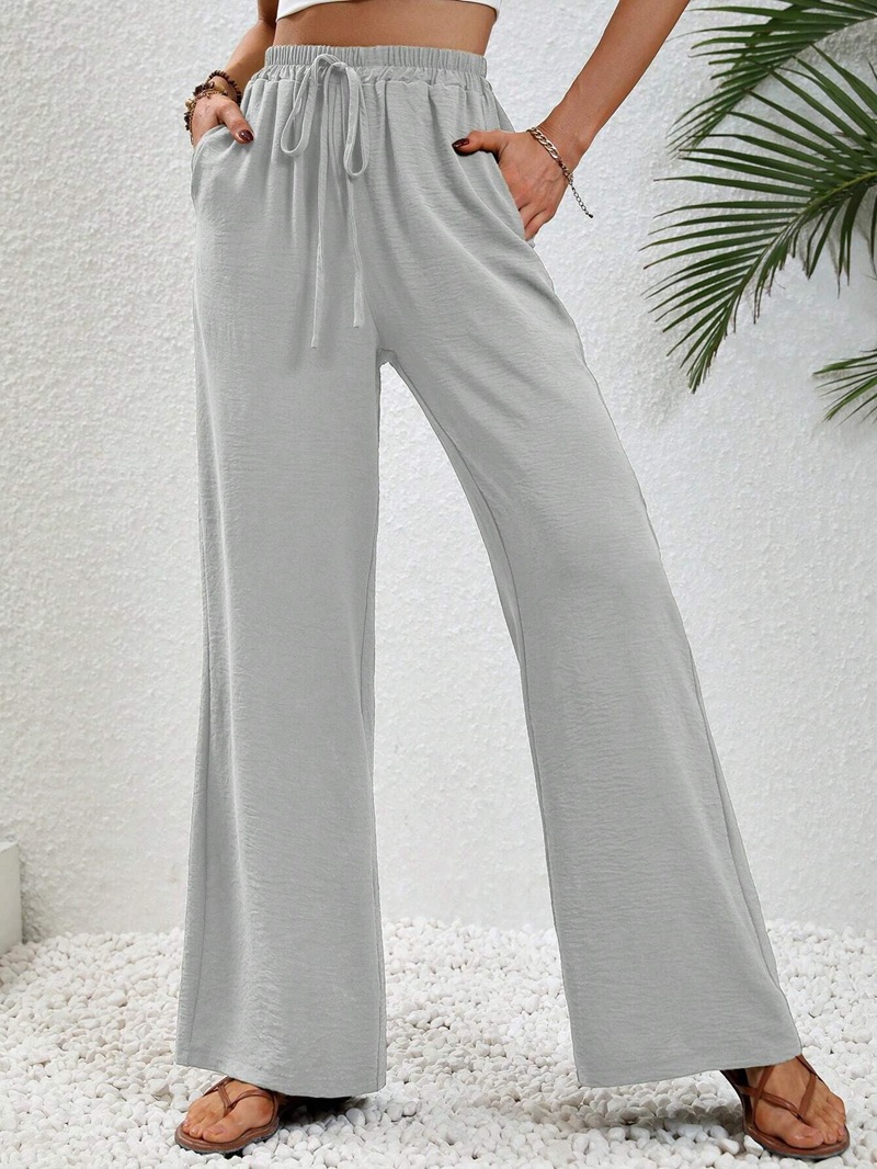 Women's Solid Color Wide-Leg Floor-Length Casual Pants